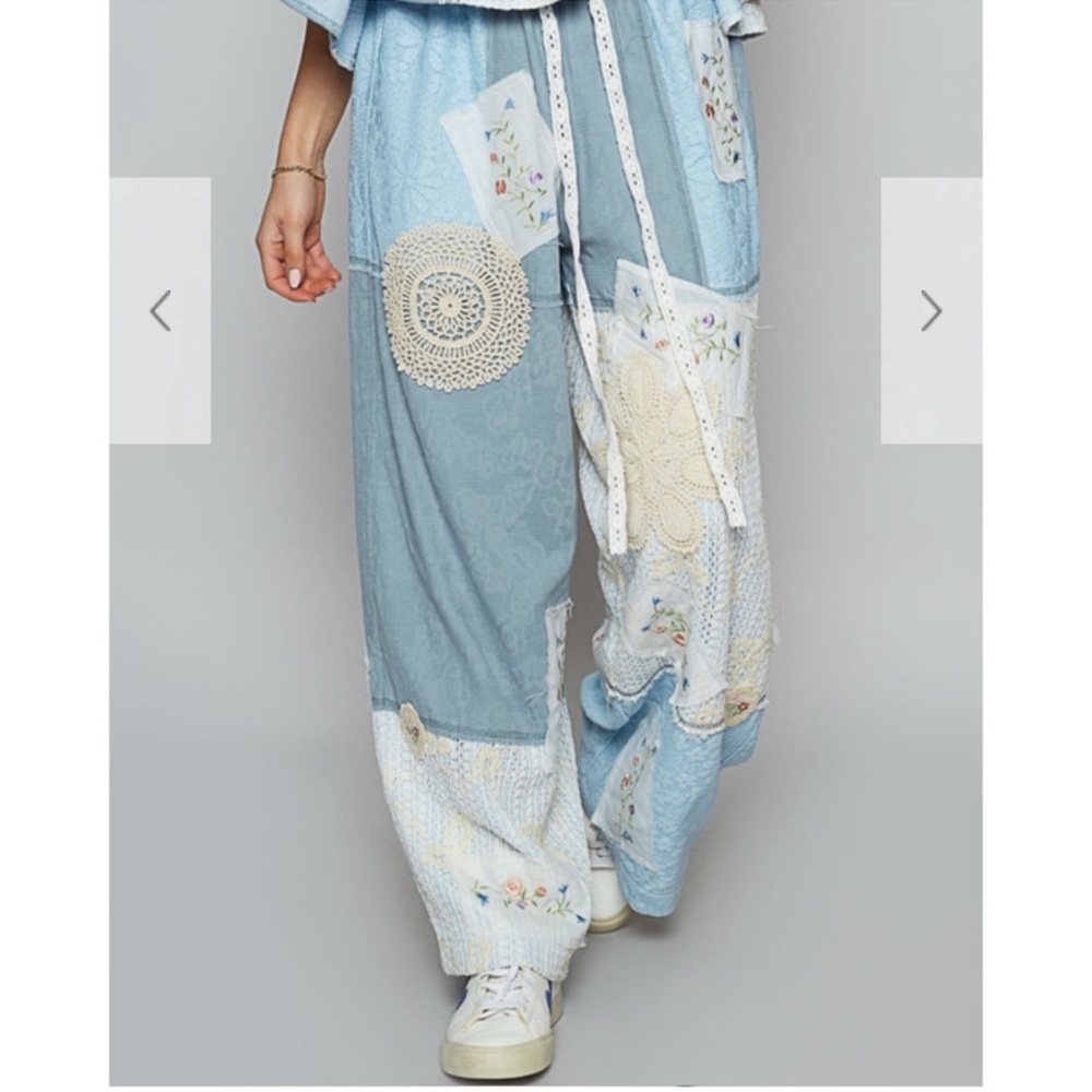 Bohemian Patchwork Pants in Blue and White POL